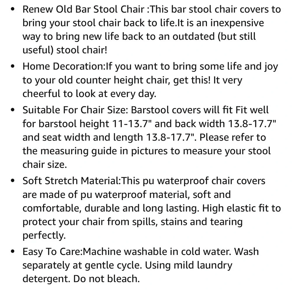 Pair of Black pleather counter height stool covers